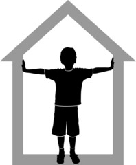 silhouette of boy at house