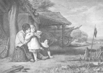 Photograph of vintage illustration of children playing.