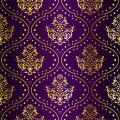 Intricate Gold-on-Purple seamless sari pattern