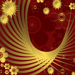 Floral red and golden  background