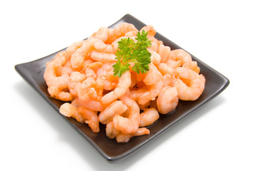 Plate with shrimp isolated on white background