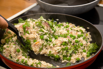 Preparing Risotto in pan