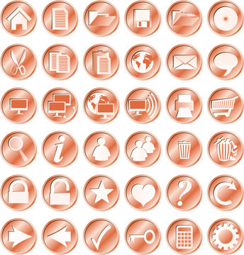 Round, copper web buttons and icons