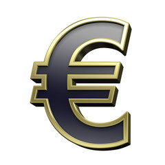 Euro sign from black with gold shiny frame alphabet set