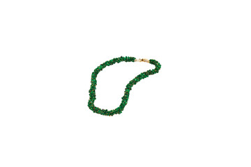 beads, necklace from malachite on white