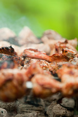 Chicken meat grilled on smouldering charcoal