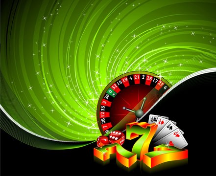 Gambling illustration with casino elements on grunge background.