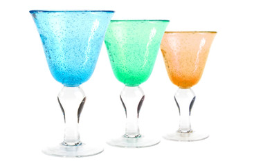 Stock photo of three wine glasses on a white background