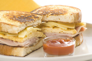 tasty sandwich of ham and cheese omelet