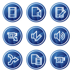 Audio video edit web icons, blue circle buttons series
