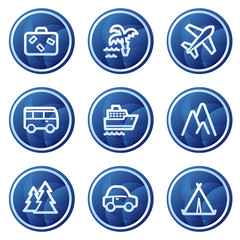 Travel web icons, blue circle buttons series