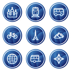 Travel web icons set 2, blue circle buttons series