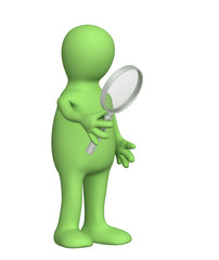 3d puppet, holding magnifier