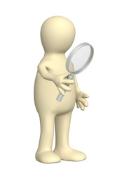 3d puppet, holding magnifier