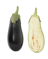 Eggplant and slices isolated on white background