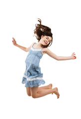 Girl jumping isolated on white background