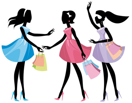 Silhouettes  girls with shopping bags