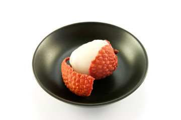 Peeled Lychee in a Black Dish