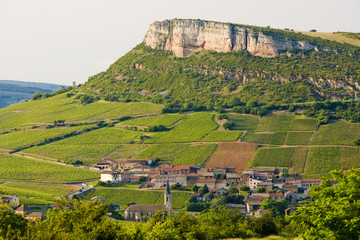 La Roche de Solutré with vineyards, Burgundy, France