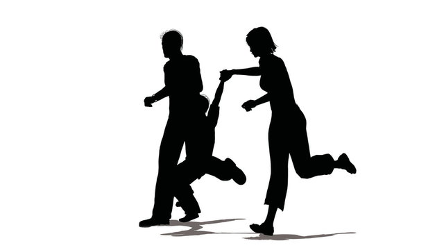 running family with hanging child silhouette