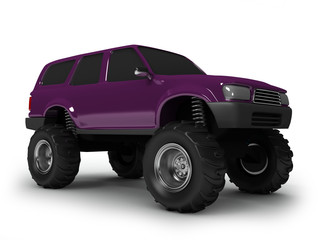 Violet monster truck isolated on white