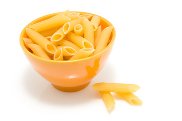 Bowl with pasta isolated on white background