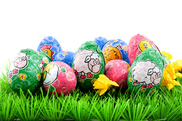 easter eggs on grass