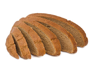 slicing of rye bread on white background, isolated