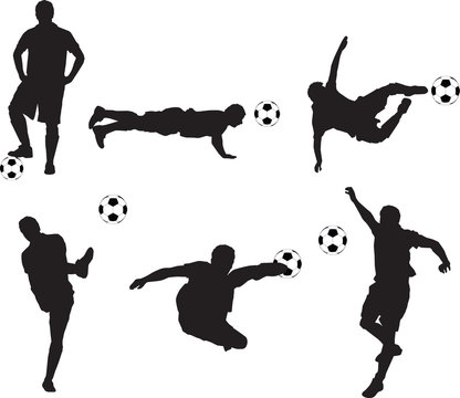 set of detailed illustration silhouettes of soccer players