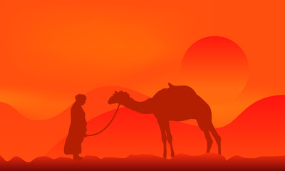Fototapeta na wymiar Camel over sunset