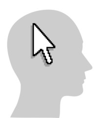 Illustration of computer arrow in human head, vector