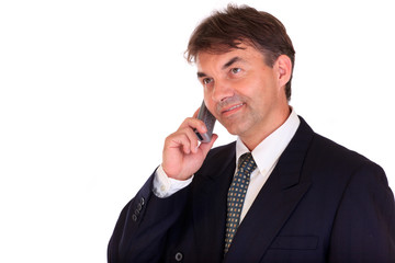 Happy businessman on phone