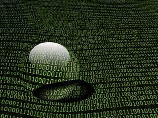 binary code background with glass ball