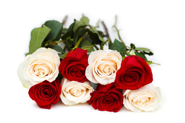 Red and white roses isolated on white