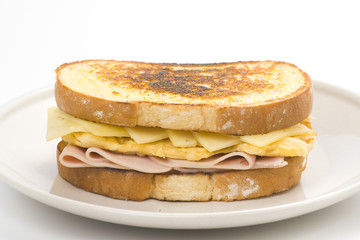 tasty sandwich of ham and cheese omelet