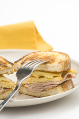 tasty sandwich of ham and cheese omelet
