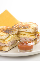 tasty sandwich of ham and cheese omelet