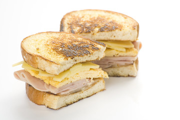 tasty sandwich of ham and cheese omelet