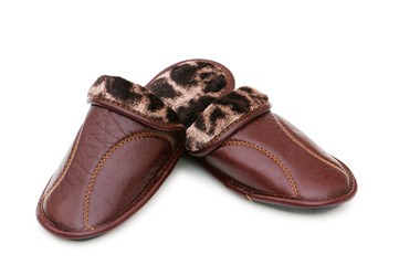 Leather slippers isolated on the white background