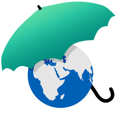 Earth protected by a green world umbrella