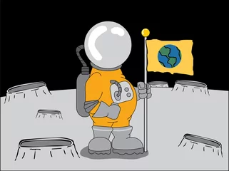 Tableaux ronds sur aluminium brossé Cosmos astronaute sur la lune