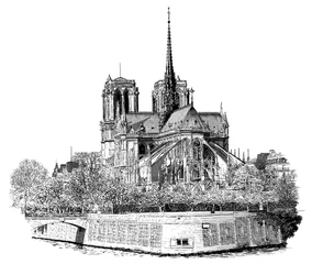 Papier Peint photo Lavable Illustration Paris Notre Dame in Paris