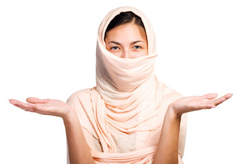 arabian girl in shawl isolated with clippiing path