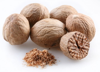 Nutmeg on a white background