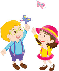 kids playing with butterfly