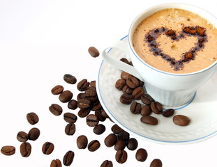 Coffee in a white mug on a white background