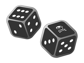 Vector dice, one with skull - concept for dicing with death