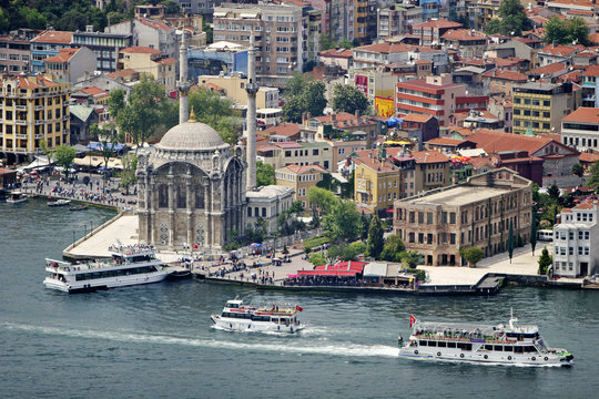 Ortakoy Mosque and Ortakoy district, Istanbul, Turkey