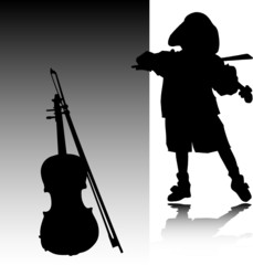 child play violin vector silhouettes