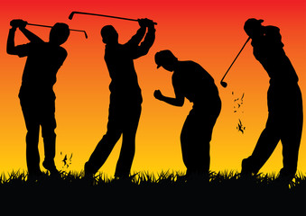 Vector graphic with 4 silhouette golf players